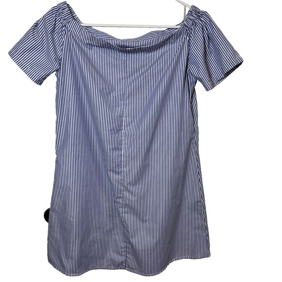 STYLE ENVY OFF THE SHOULDER STRIPED CHAMBRAY DRESS WITH ROSES SIZE MEDIUM - Picture 4 of 11